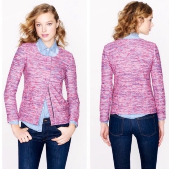 J. Crew Jackets & Blazers - J. CREW Micro-tweed jacket in poppy pink and purple with 2 way zipper S
